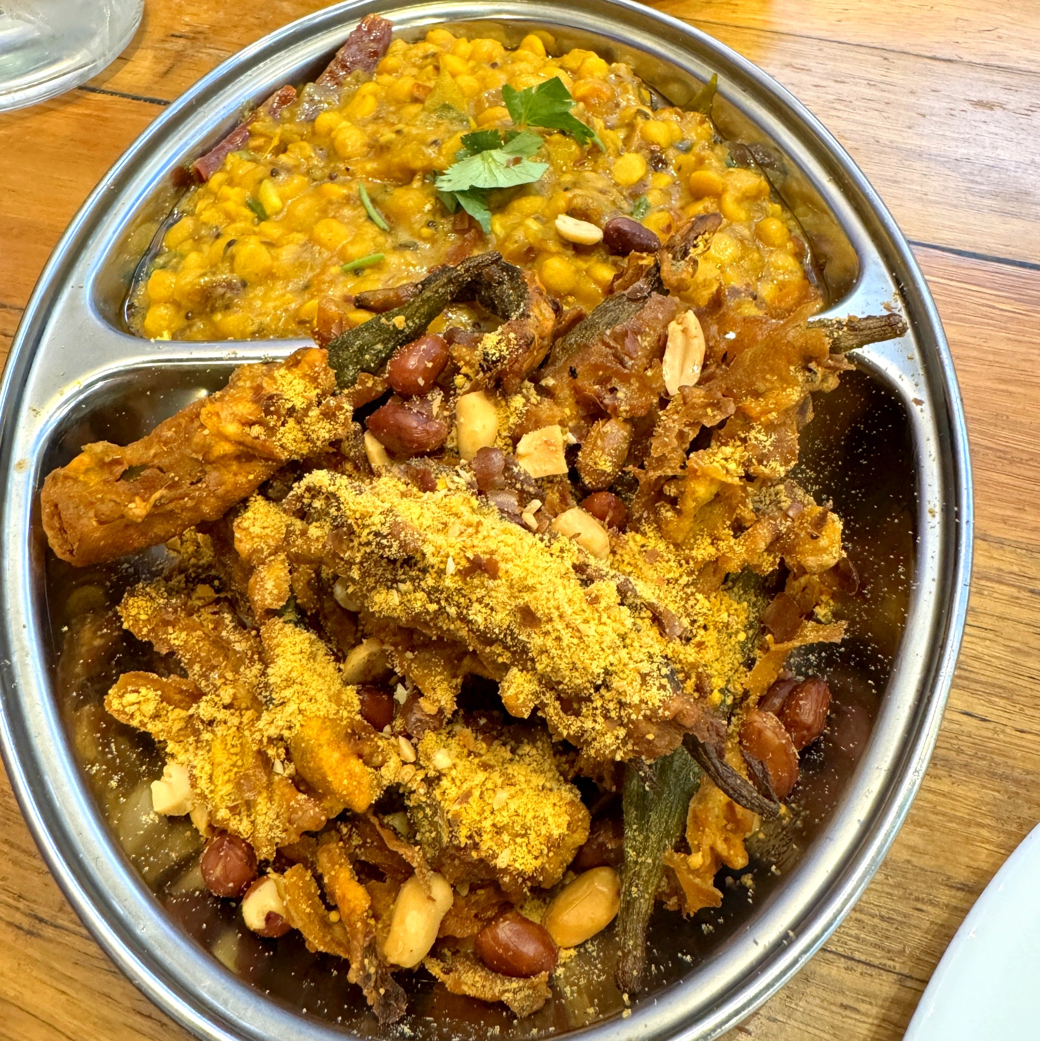 Crispy bhindi and dal tadka at Laddu Gopal Truganina