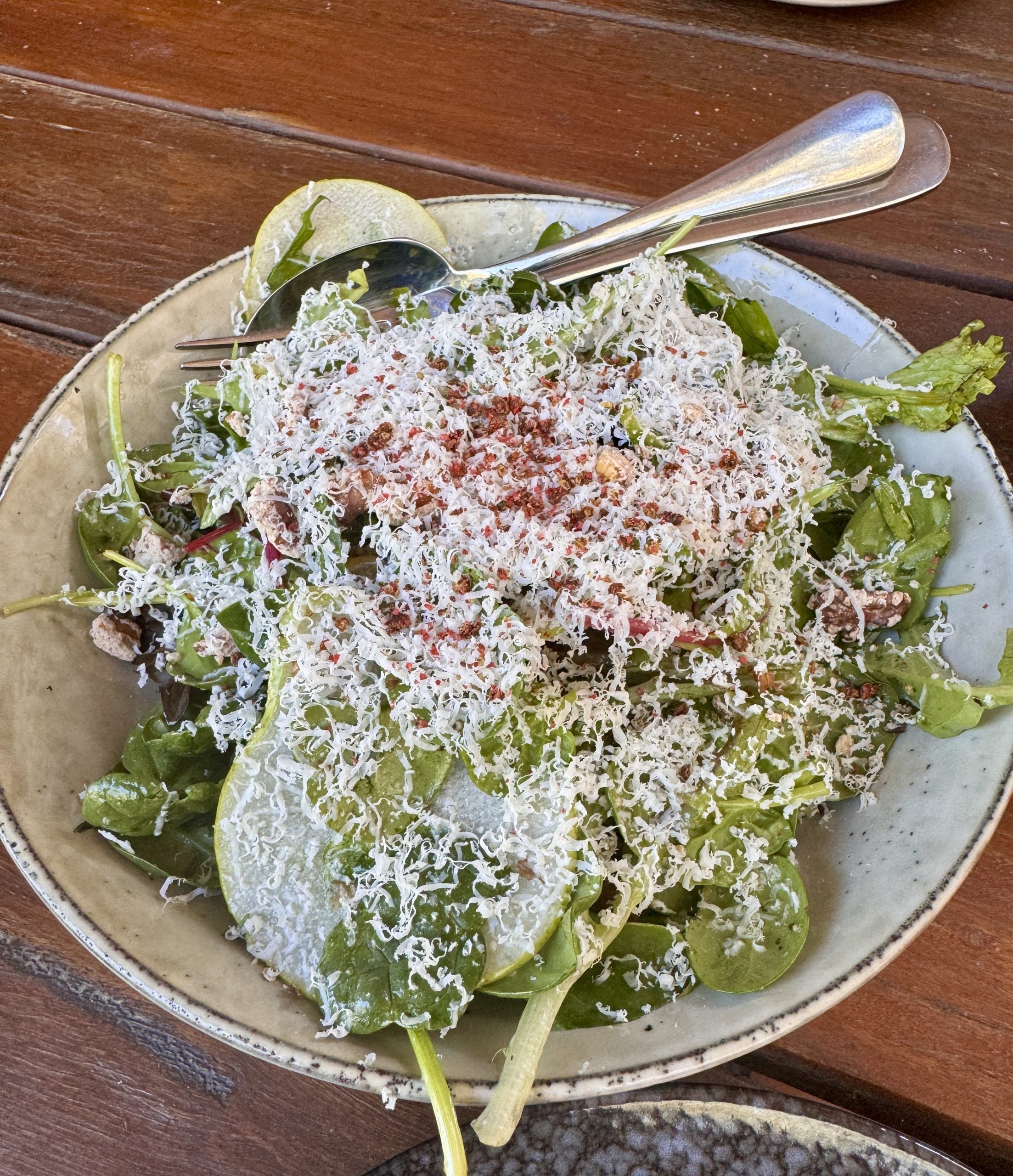 Pear walnut and leafy green salad at Northern Republic Euroa